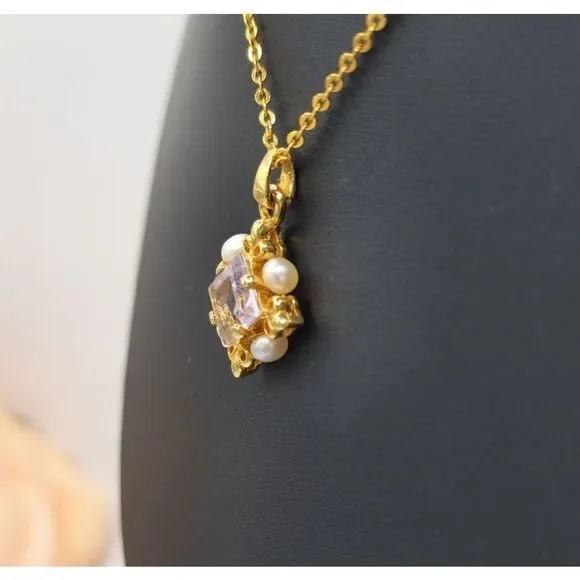 Vintage gold Alexandrite pearl pendant necklace - Picture 3 of 8